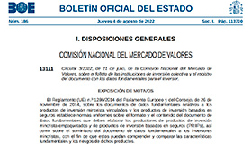 Nueva Circular de la CNMV sobre el folleto de las IIC y el registro del documento con los datos fundamentales para el inversor