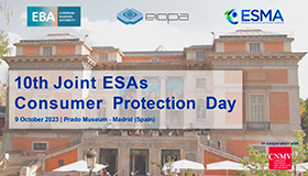 Reserva tu agenda:  El próximo 9 de octubre - 10th Joint ESAs Consumer Protection Day